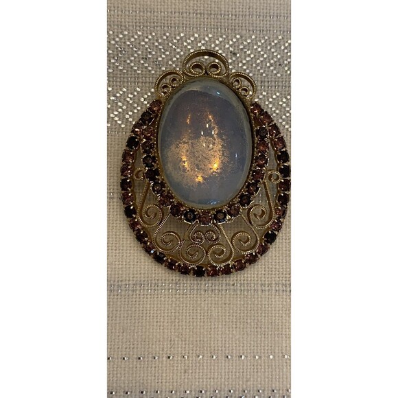 Vintage Glass Moonstone Purple Rhinestone Brooch Pin - Picture 9 of 9
